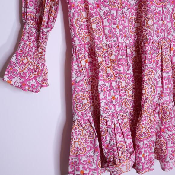 TUCKERNUCK Pomander Place Kenzo Mini Dress Pink Orange Block Print Women's S - Picture 11 of 15